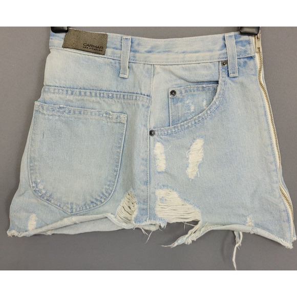 Carmar Distress Mini Jean Skirt Womens 23 Blue Denim Pockets Full Zip Grunge - Picture 10 of 13